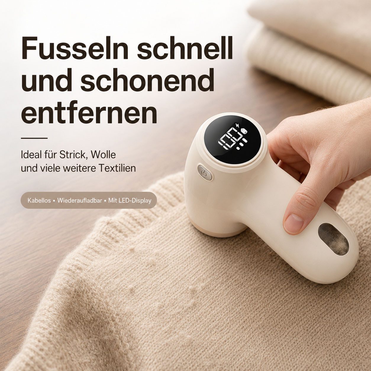 Tekoo Fusselrasierer Elektrischer Fusselrasierer zur Textilpflege mit USB-C Akku, Beige, 3 Geschwindigkeitsstufen