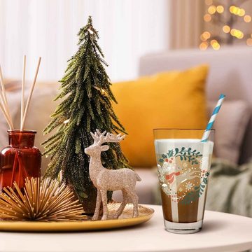 GRAVURZEILE Glas Wasserglas mit UV-Druck - Winterreh Motiv - zu Weihnachten, Glas
