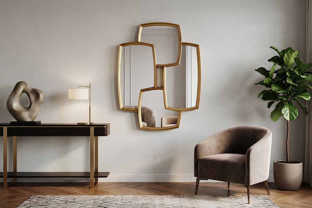 riess-ambiente Wandspiegel QUADRA 90cm gold – vier Spiegelflächen, variabel, Statement Piece (Einzelartikel, 1-St), Spiegel mit Mehrfachoptik – ideal für Flur, Wohn- oder Schlafzimmer