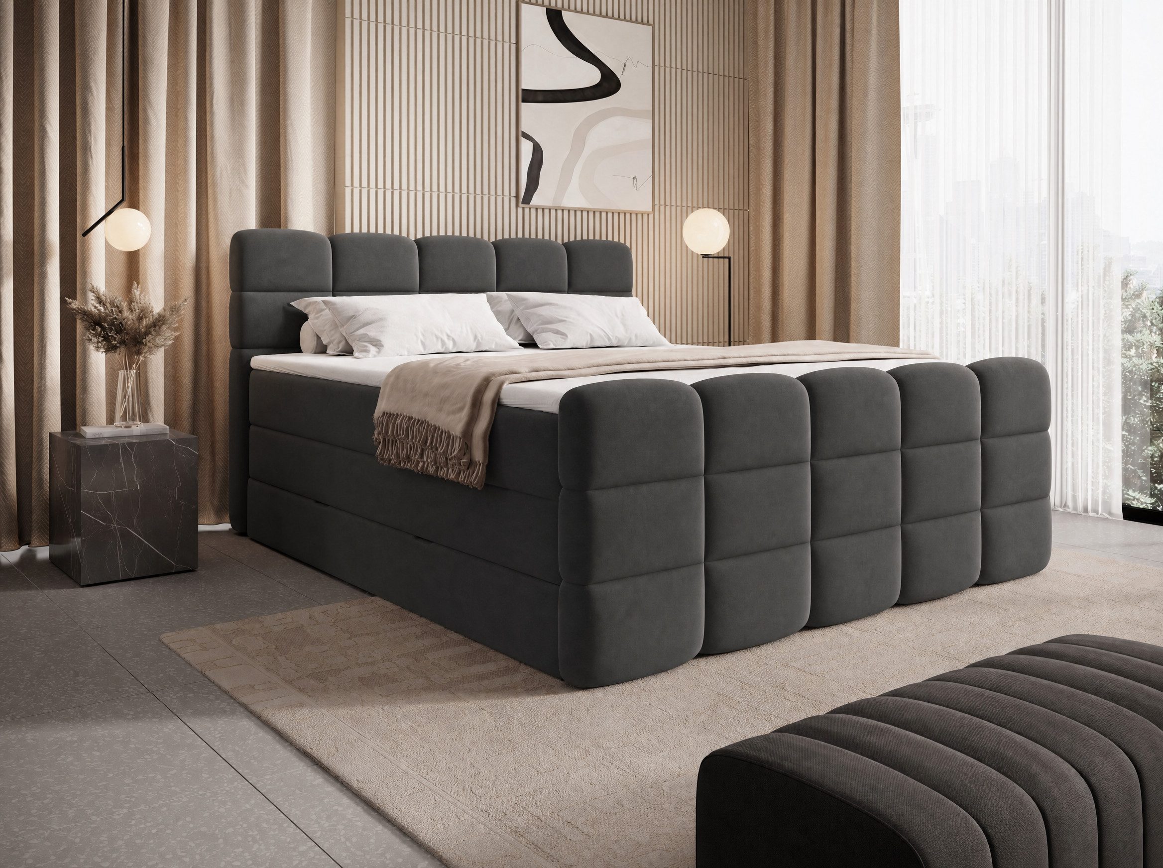 wonello Boxspringbett Carenzo, Samt Doppelbett mit Bettkasten, wahlweise mit premium Topper