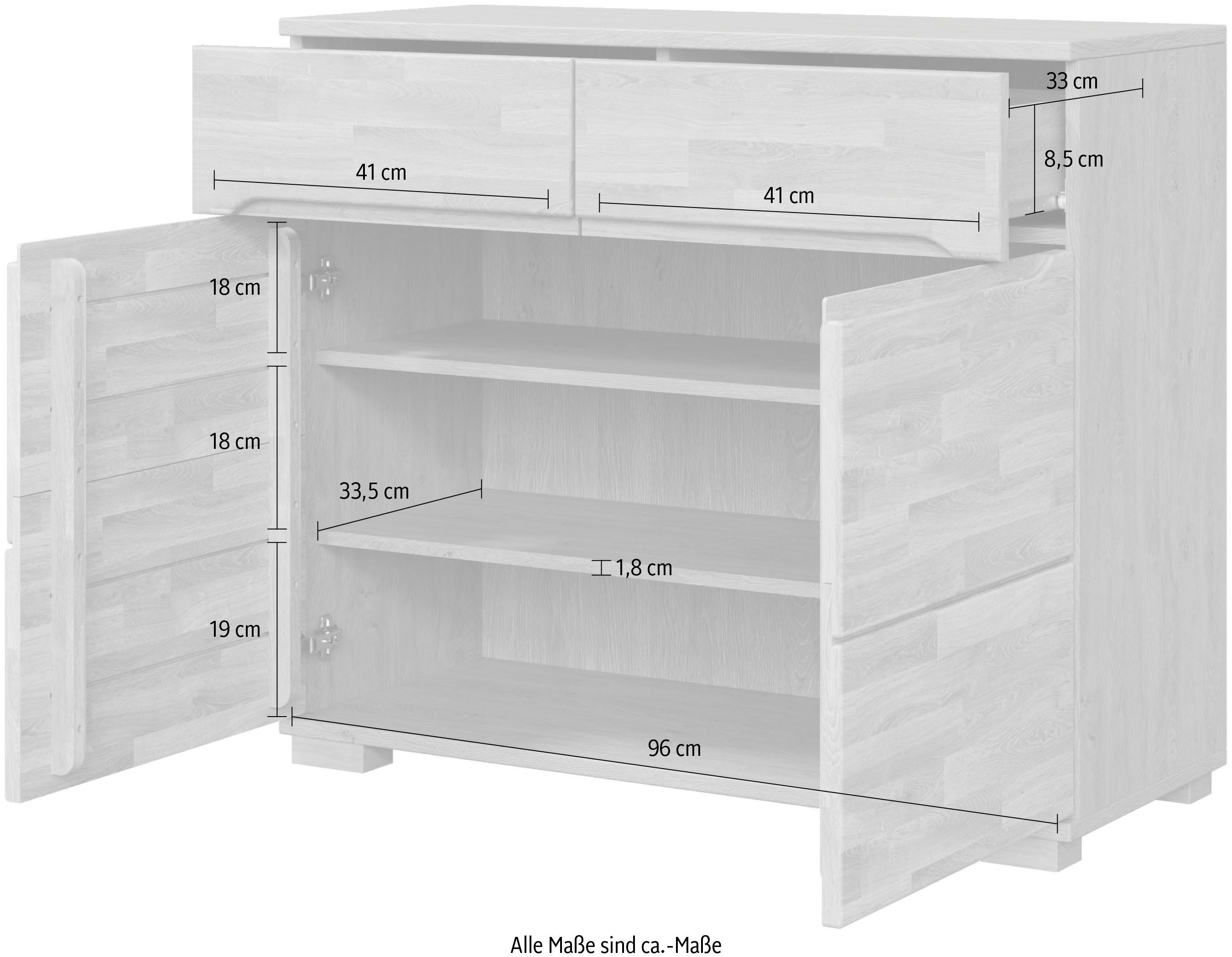 Home affaire Sideboard VETRO in zwei Farben Erhältlich, teilmassiv, 2 Schubladen, 3 Fächer, B/T/H: 100/40/85cm Fronten: Massivholz, Korpus: Melamin, Griffmulden – Bild 4 von 4