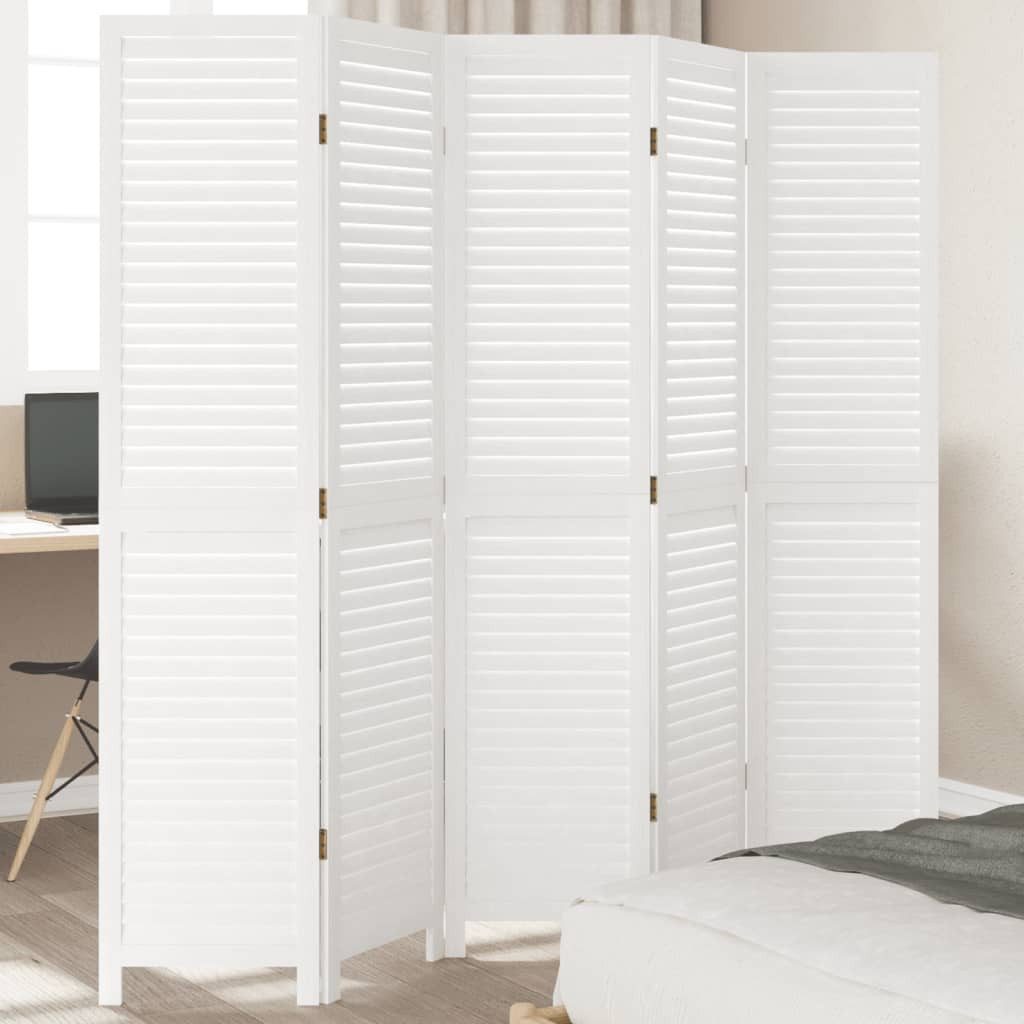 vidaXL Paravent 40 x 180 cm Paravent Spanische Wand Trennwand 5-tlg Raumteiler Weiß Ma