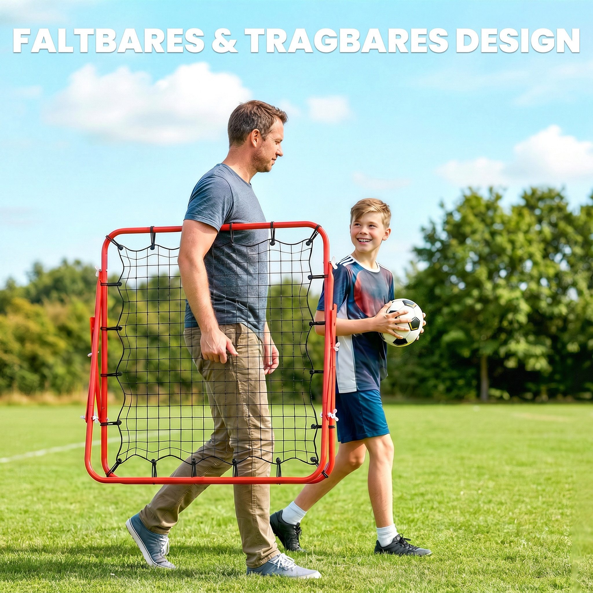 HOMCOM Rebounder Kickback Tor Rückprallwand Netz für Baseball, (Rückprallwand, 1-St., Trainingsnetz), Rot+Schwarz 96 x 80 x 96 cm