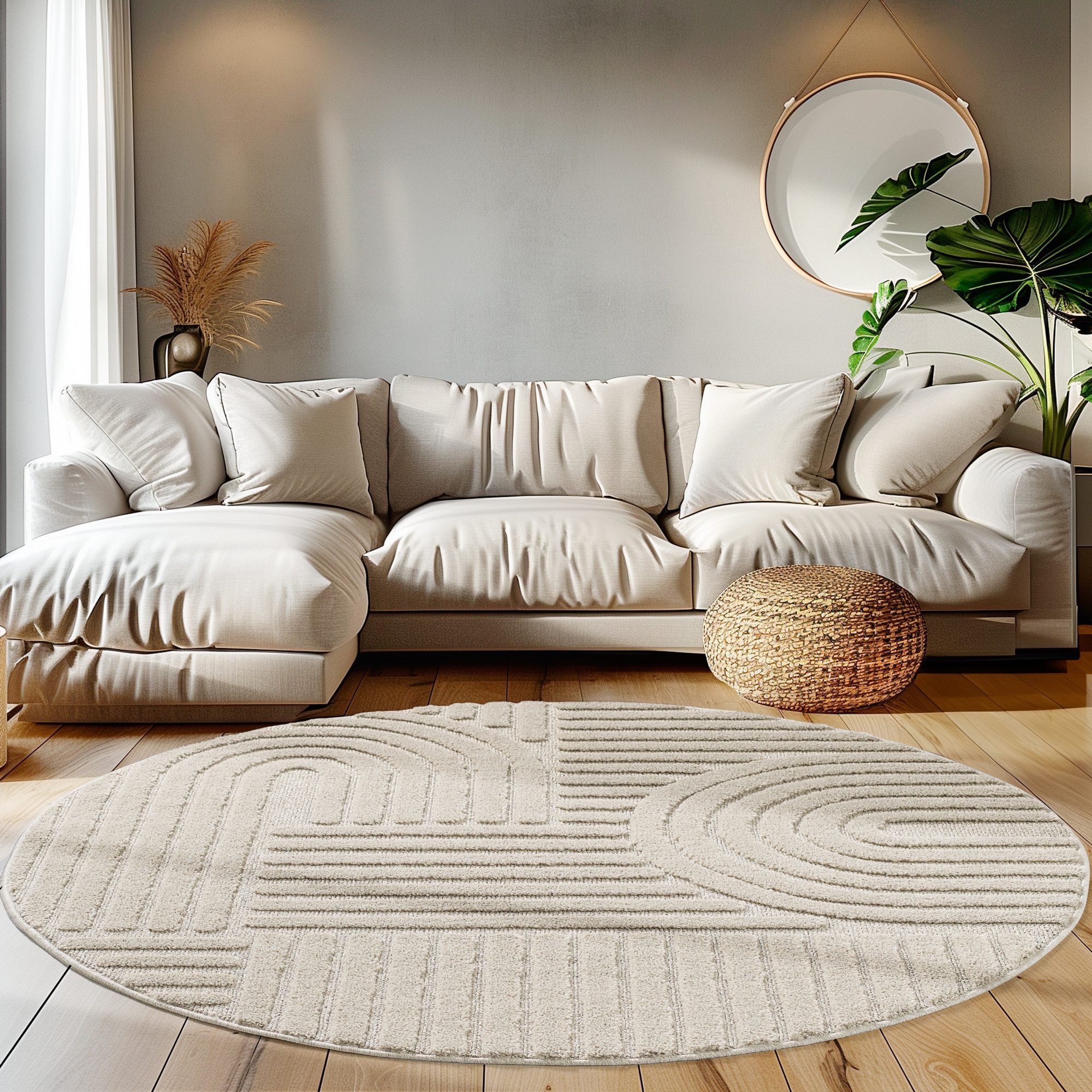Teppium Designteppich Boho-Design, Rund, Höhe: 20 mm, Teppich Wohnzimmer Boho Design 3D Optik Skandinavische Stil