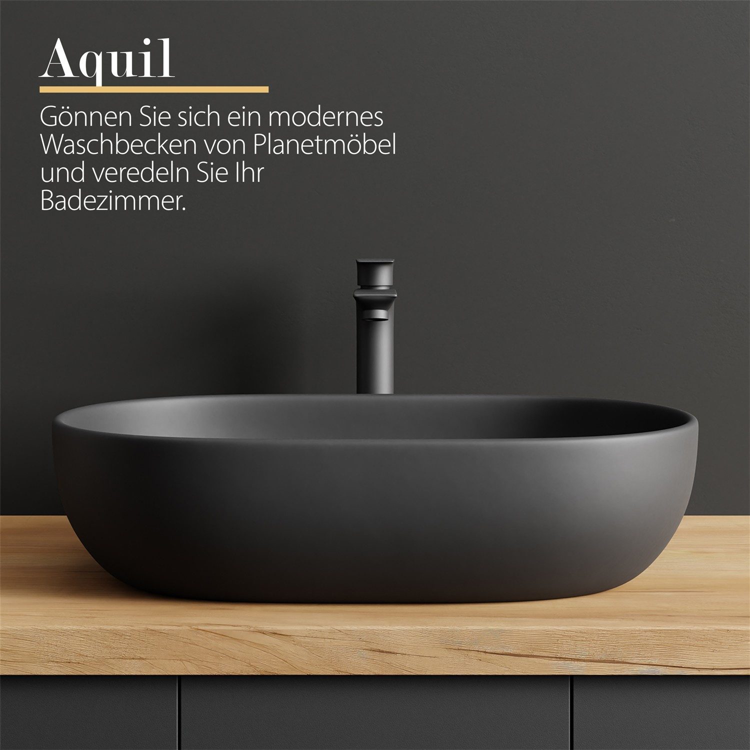 Planetmöbel Aufsatzwaschbecken Aquil Deluxe Badezimmer Waschbecken 60 cm oval für Waschtisch (Keramik Aufsatzwaschbecken für Bad, Gäste WC, 1-St., Waschschale 60 x 40 x 15 cm ohne Hahnloch und Überlauf), für Waschtische oder Waschplätze