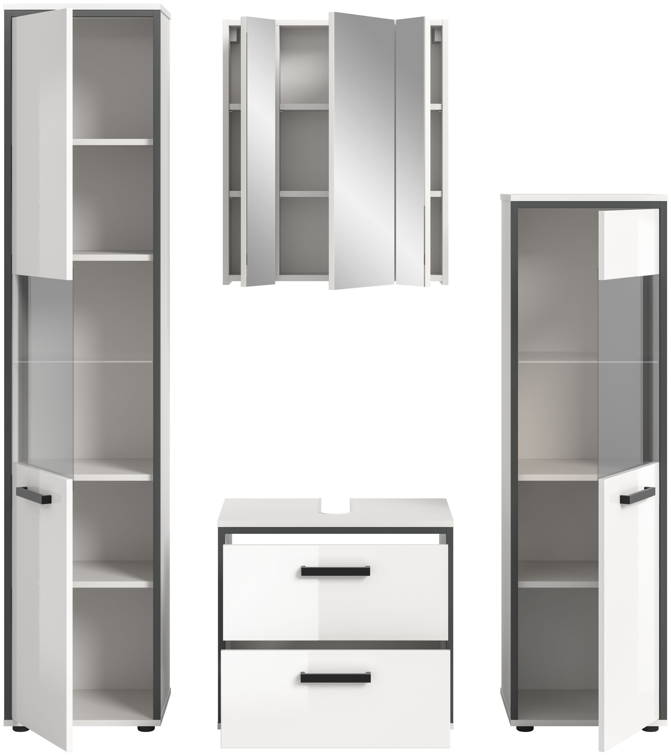 xonox.home Badmöbel-Set, (4-tlg), in weiß hochglanz Frontglas grau getönt B/H/T ca.: 171/188/37 cm