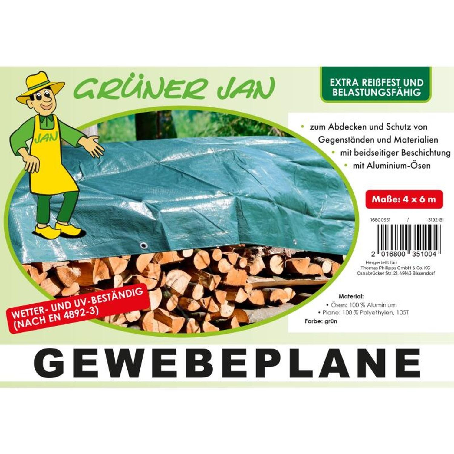 Schutzplane Gewebeplane 4m x 6m = 24m² Reißfest Brennholz abdecken Wetterfest