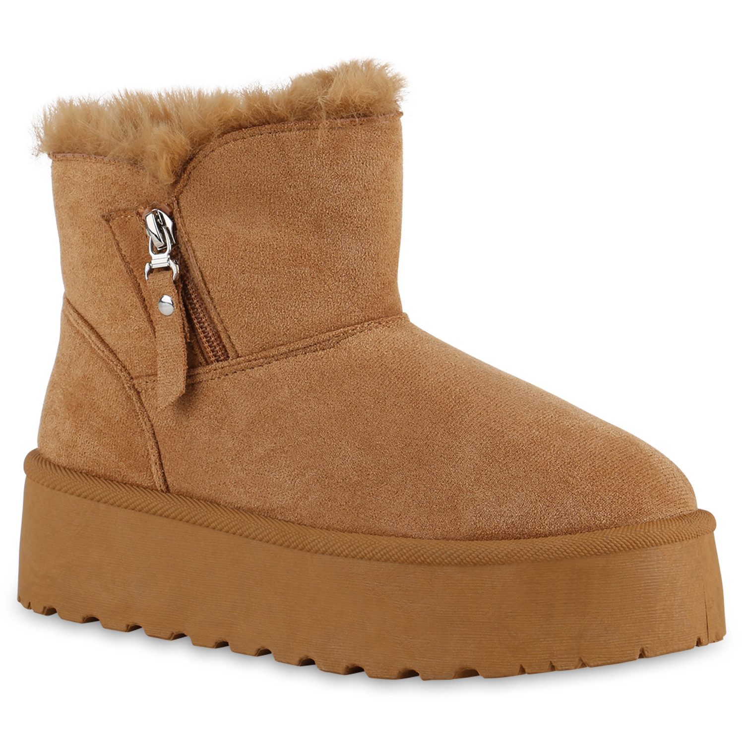 VAN HILL 840870 Winterstiefelette Damen Warm Gefütterte Winter Boots Bequeme Zipper Plateau