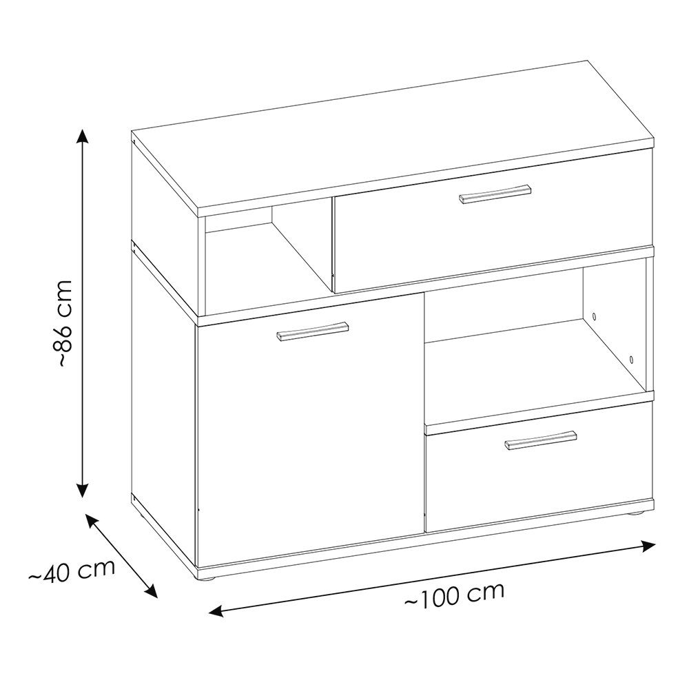 Kommode grau, Lomadox Nb. ca. in Eiche mit TOMAR-129, weiß B/H/T cm und 100/86/40