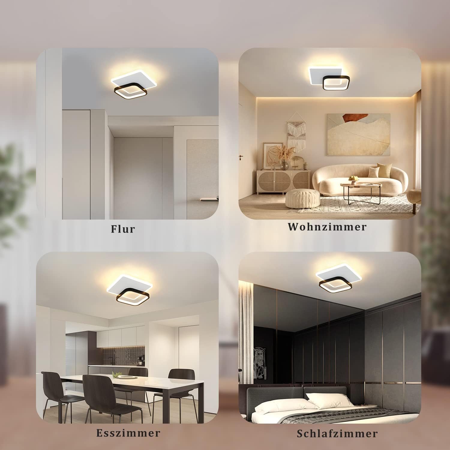 Modern Deckenlampe Schwarz integriert, Esszimmer Flur, Wohnzimmer 15W Schlafzimmer LED Nettlife Küche fest Warmweiß, für Deckenleuchte Acryl Deckenbeleuchtung, LED