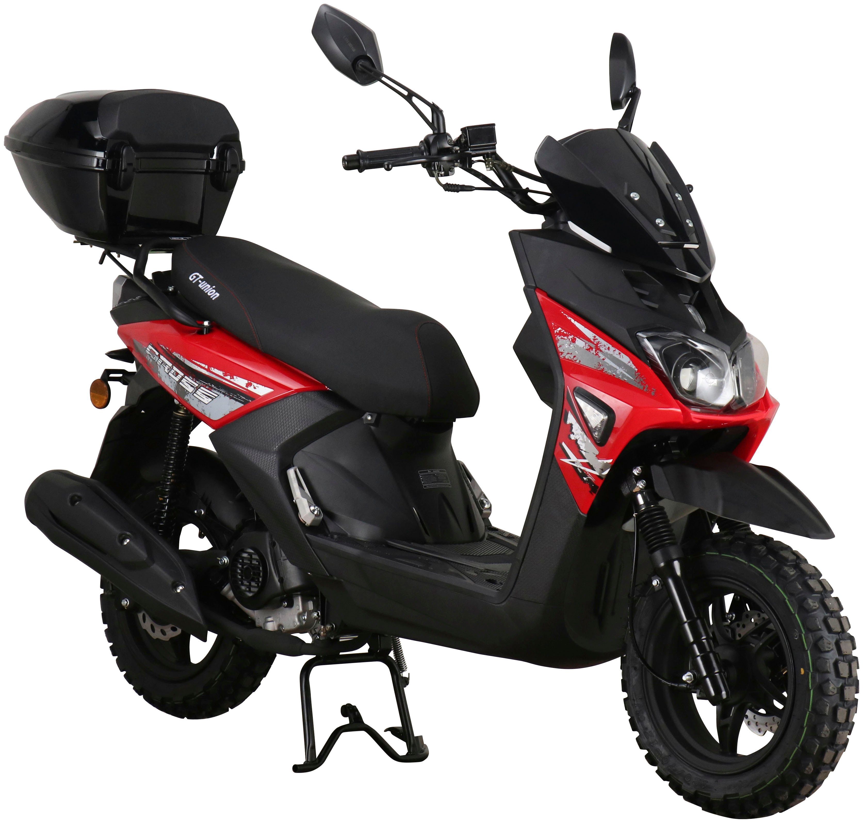 GT UNION Motorroller Cross 2.0 25, 49,6 ccm, 25 km/h, Euro 5, (Komplett-Set, 2 tlg., mit Topcase), Luftgekühlter Motor