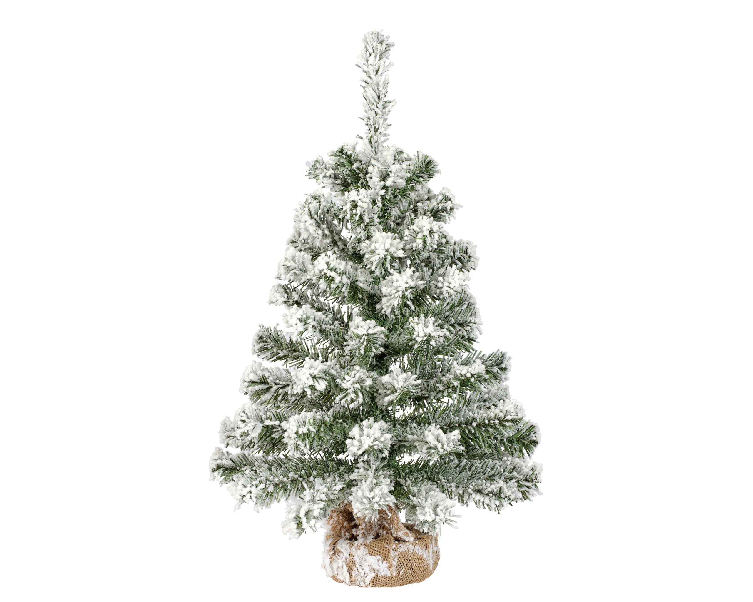Kaemingk Künstlicher Weihnachtsbaum, Tannenbaum künstlich im Jutesack 60cm Grün / Weiß