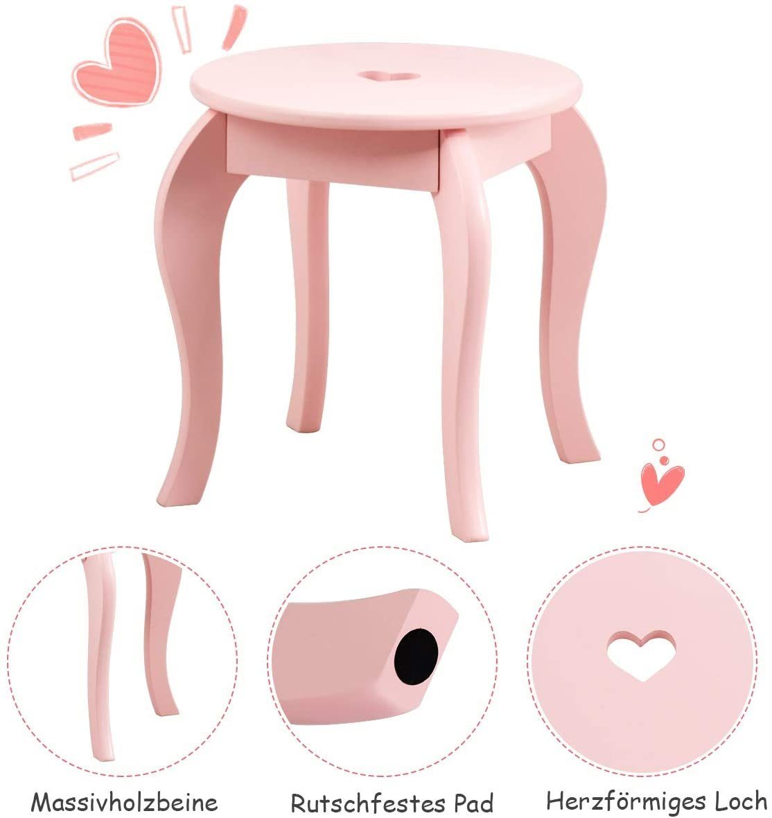 COSTWAY Schminktisch, Kinder, mit Hocker Pink