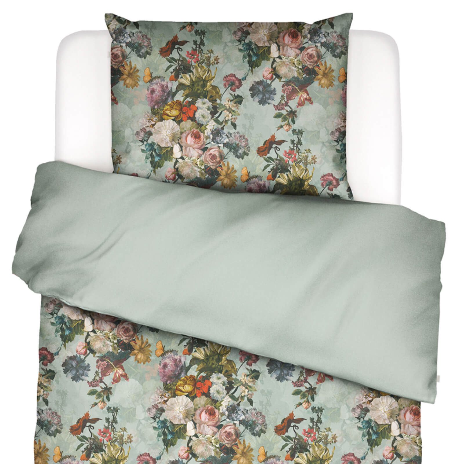 Essenza Bettwäsche Karli Mineral Green Baumwollsatin, Satin, 2 teilig, Blumig, Floral, Rosen