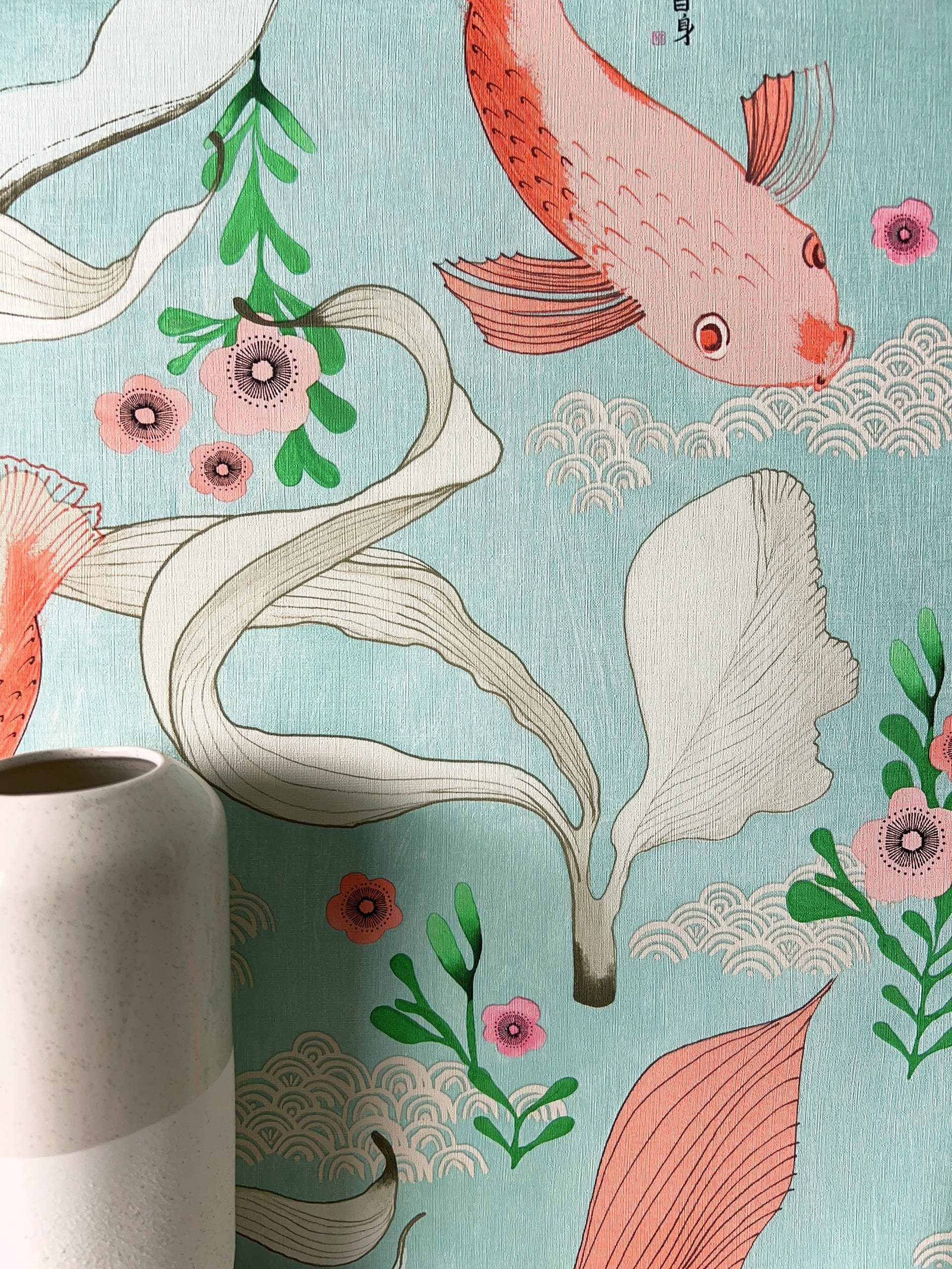 Newroom Vliestapete, Hellblau Tapete Asiatisch Fische günstig online kaufen