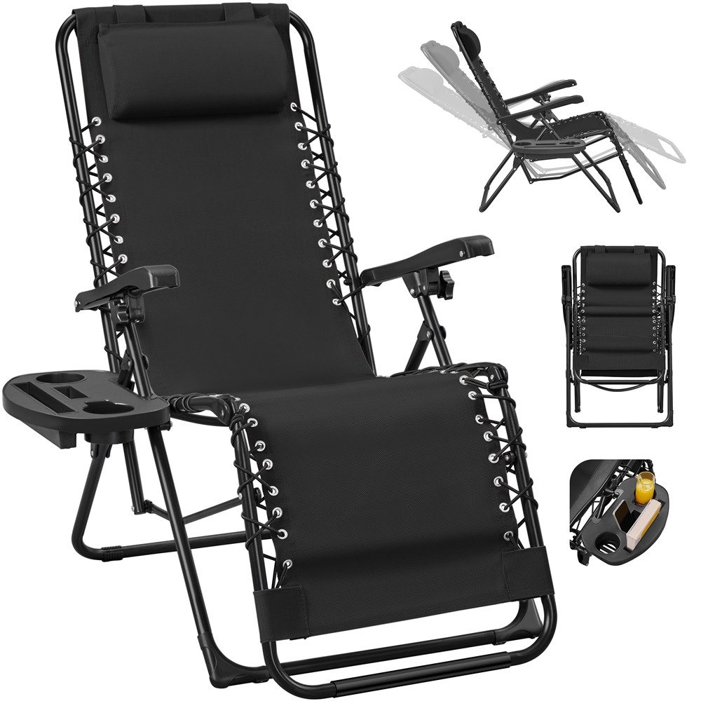 Yaheetech Gartenliege Zero-Gravity-Klappstuhl Klappbar & Tragbar, 1 St., Gartenstuhl mit Kopfkissen & Becherhalter