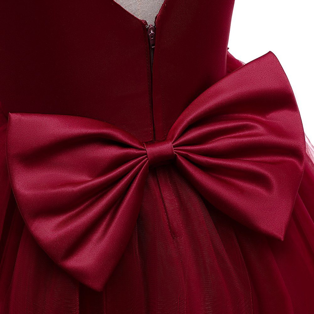 LAPA Abendkleid Blumenbesticktes Tüllkleid Ballkleid für Mädchen, Rotwein