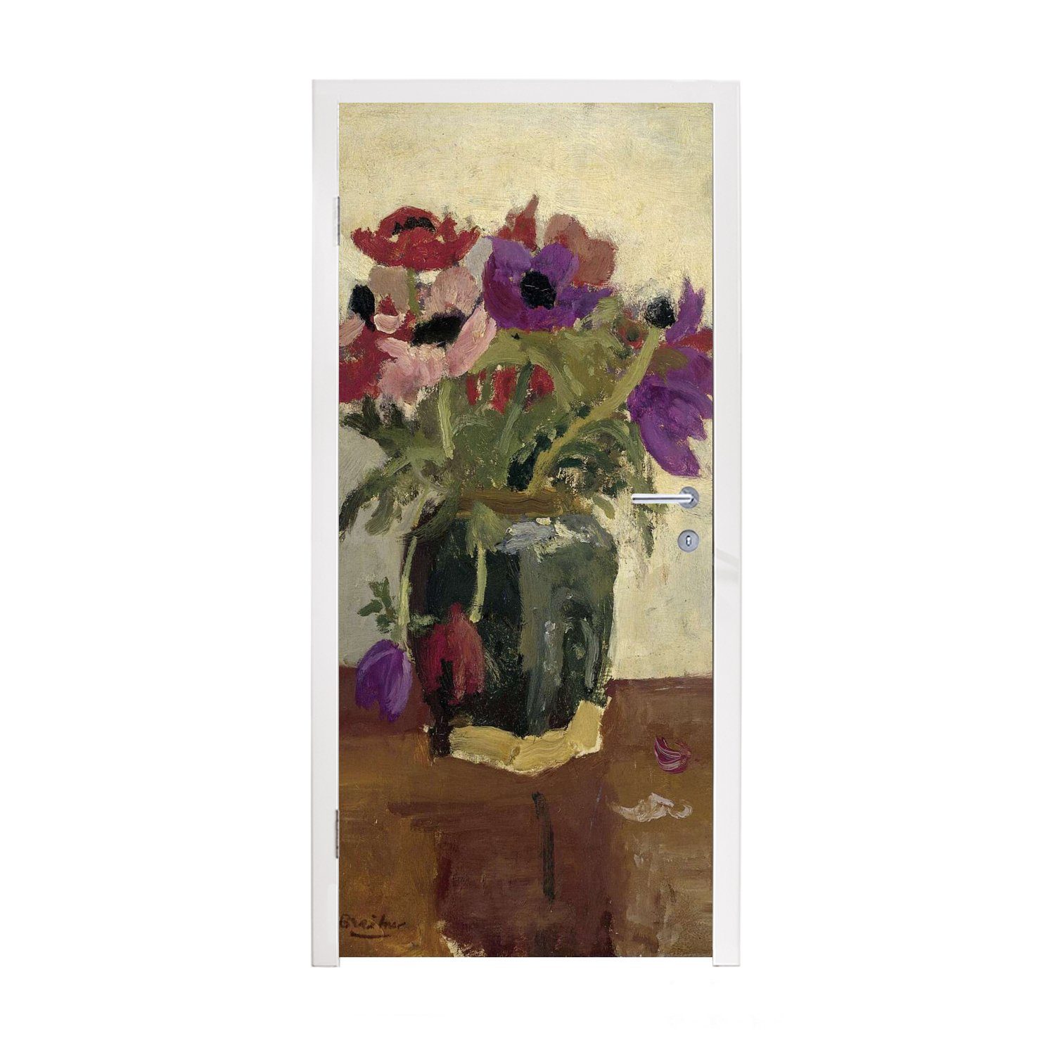 MuchoWow Türtapete Ingwerglas mit Anemonen - Gemälde von George Hendrik Breitner, Matt, bedruckt, (1 St), Fototapete für Tür, Türaufkleber, 75x205 cm