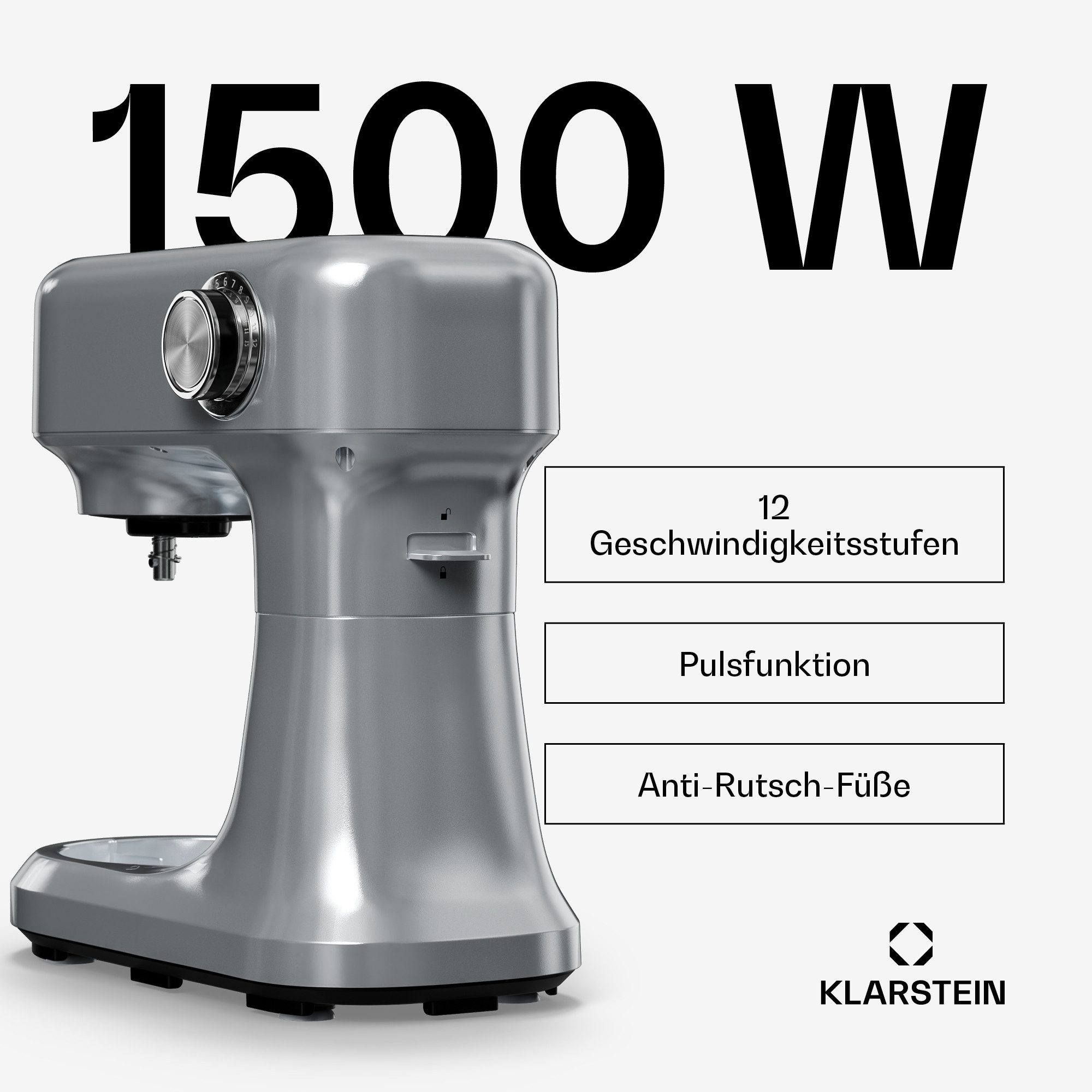 Klarstein Küchenmaschine mit Kochfunktion, 1500 W, 5 l Schüssel, Kompakt Küche maschine 5 L 12 Stufe Pulsfunktion 1500 W Silber