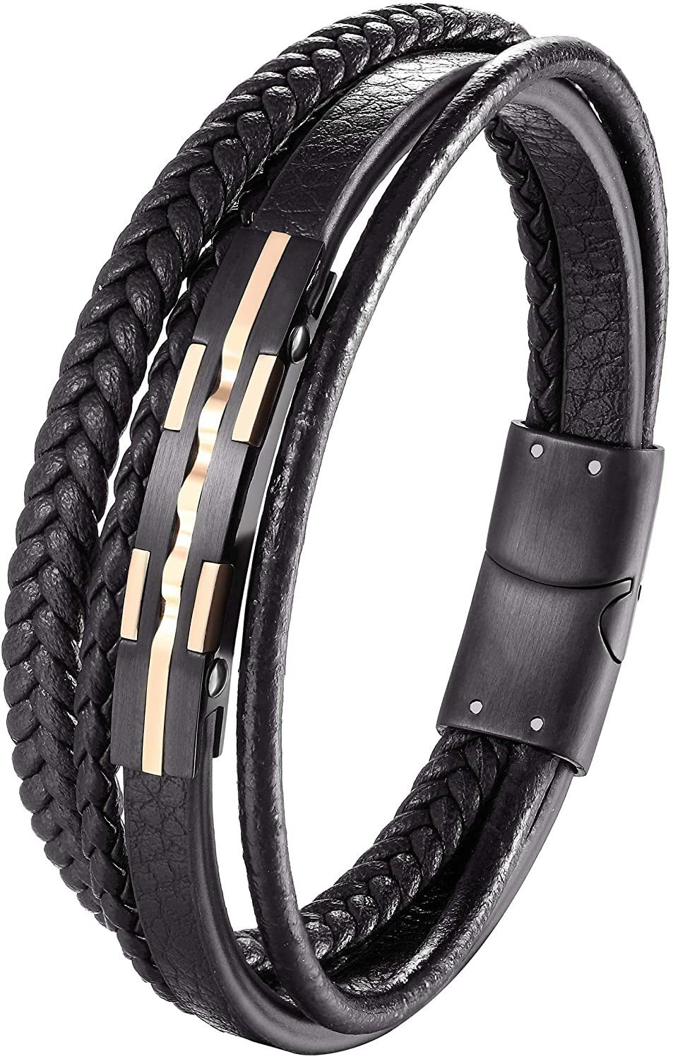 Lederarmband Karisma Männer Herren Schwarzes Lederarmband 4 Lederstränge
