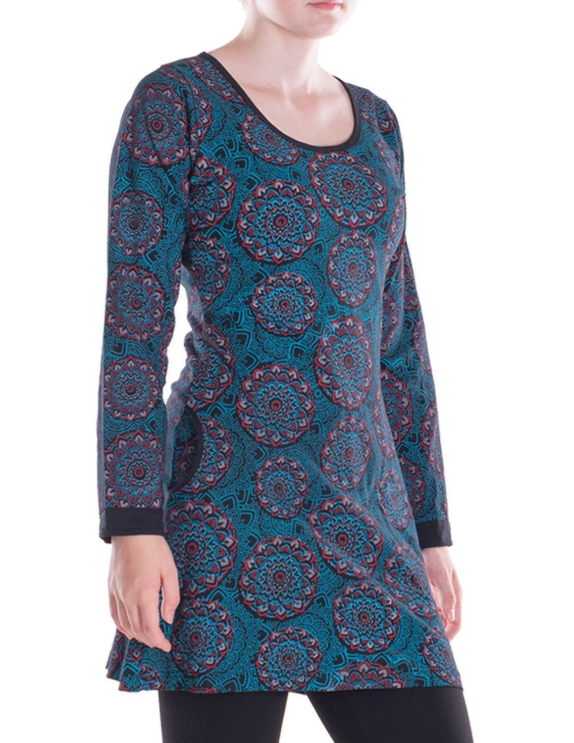 Tunikakleid Leichtes Langarmshirt-Kleid Damen Kleider Langarm Tunika retro
