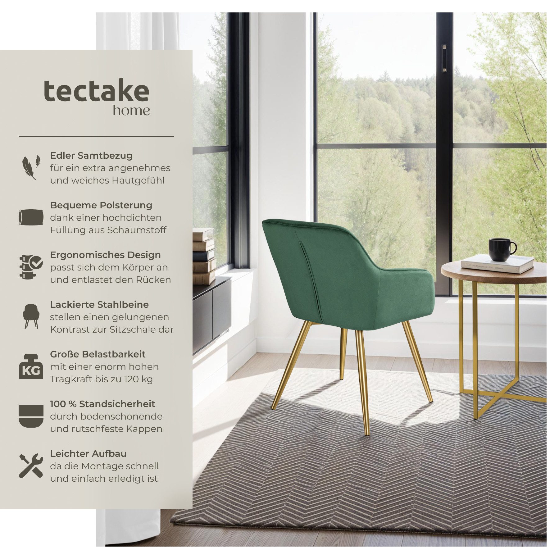 tectake Esszimmerstuhl Küchenstuhl Marilyn Samtoptik, goldene Stuhlbeine (S günstig online kaufen