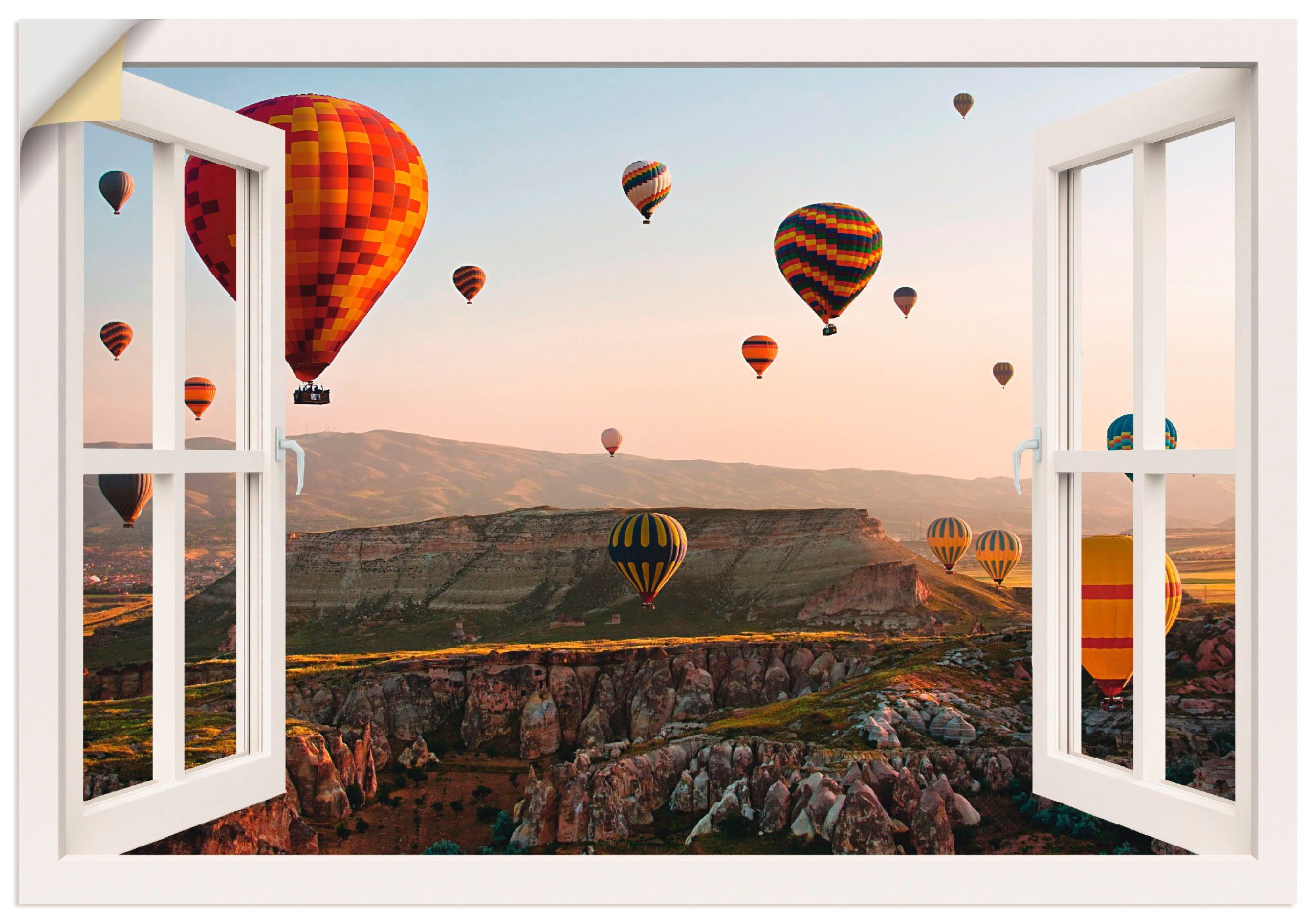 Artland Wandbild Fensterblick Kappadokien Ballonfahrt, Ballonfahren (1 St), als Alubild, Leinwandbild, Wandaufkleber oder Poster in versch. Größen
