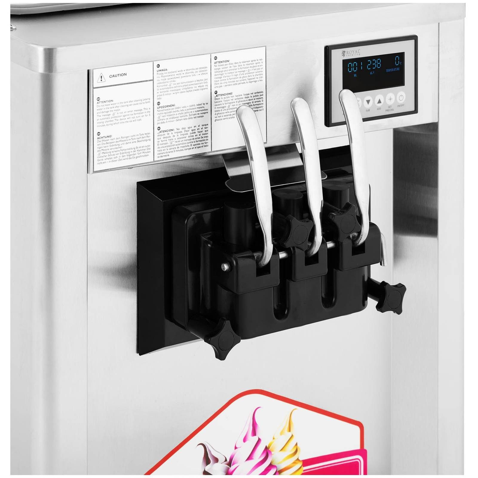 Royal Catering Eismaschine 23 l/h Softeismaschine 3 geschmacksrichtungen Frozen Joghurt 1550 W, 1640 W