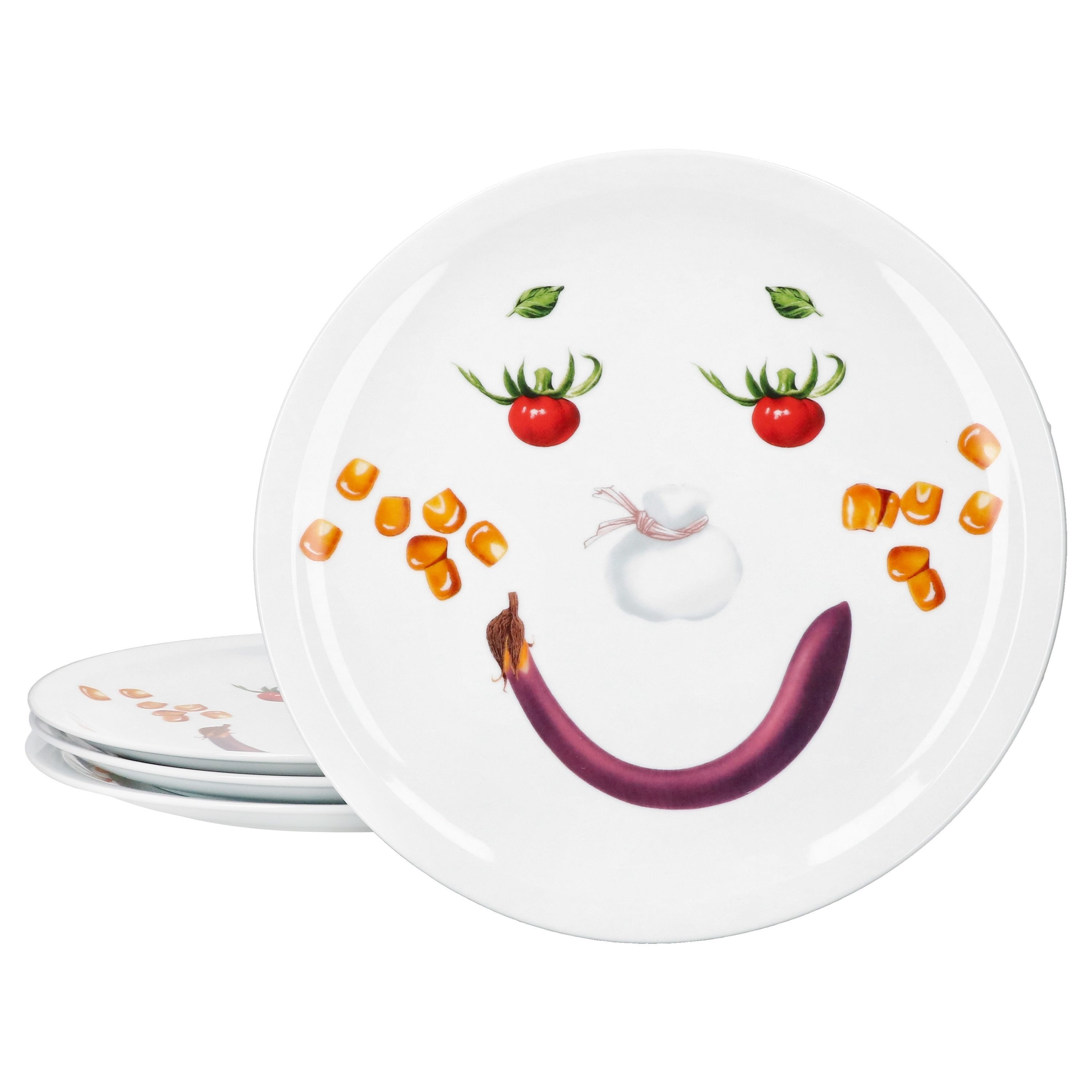 MamboCat Pizzateller 4er Set Smiley Pizzateller Ø30,5cm Servier-Platte Gemüse-Gesicht