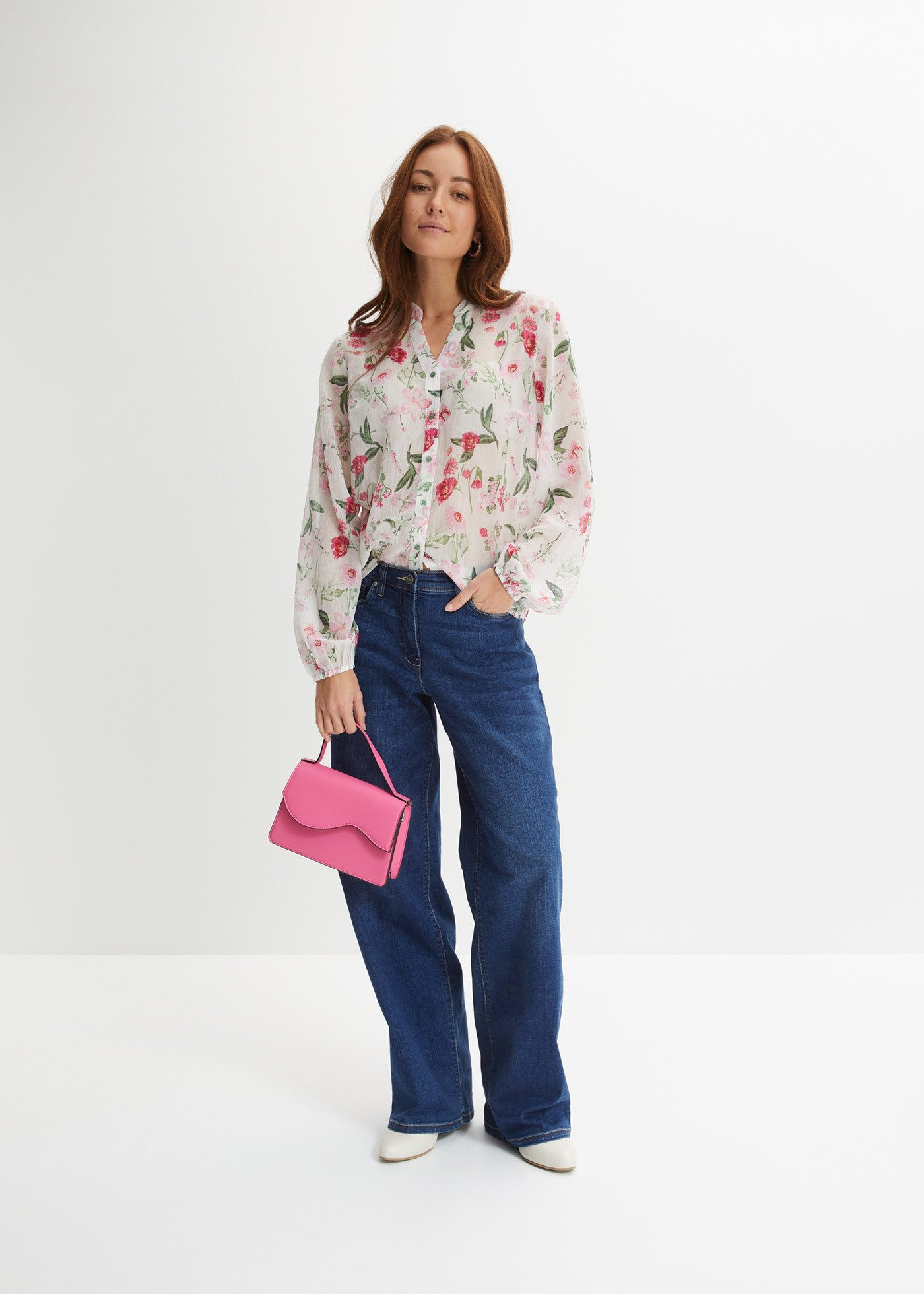 bonprix Chiffonbluse Loose Fit, für festliche Anlässe, mit langem Arm