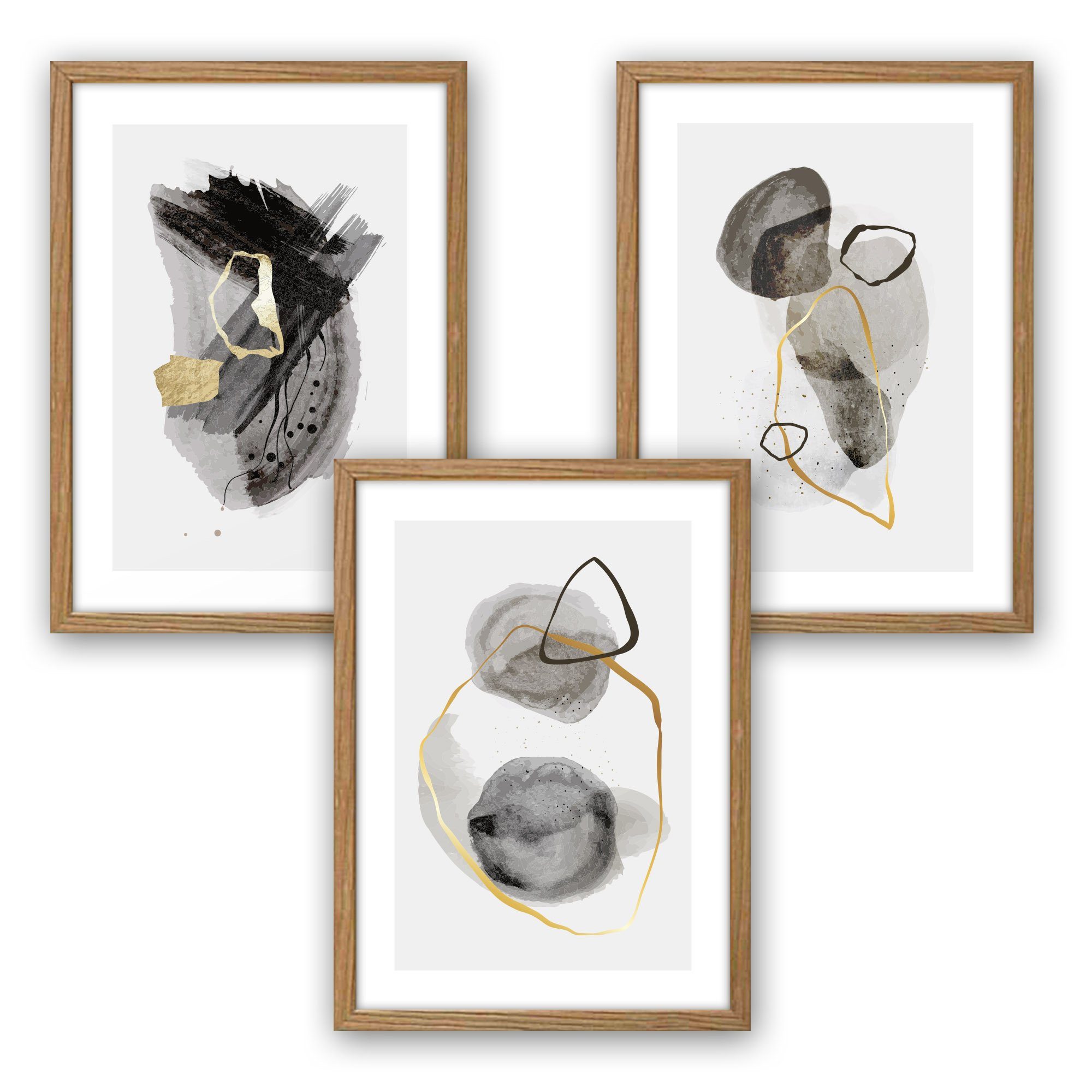 Kreative Feder Poster Abstrakt Grau, Abstrakt (Set, 3 St), 3-teiliges Poster-Set, Wandbild, optional mit Rahmen, DIN A4 oder A3