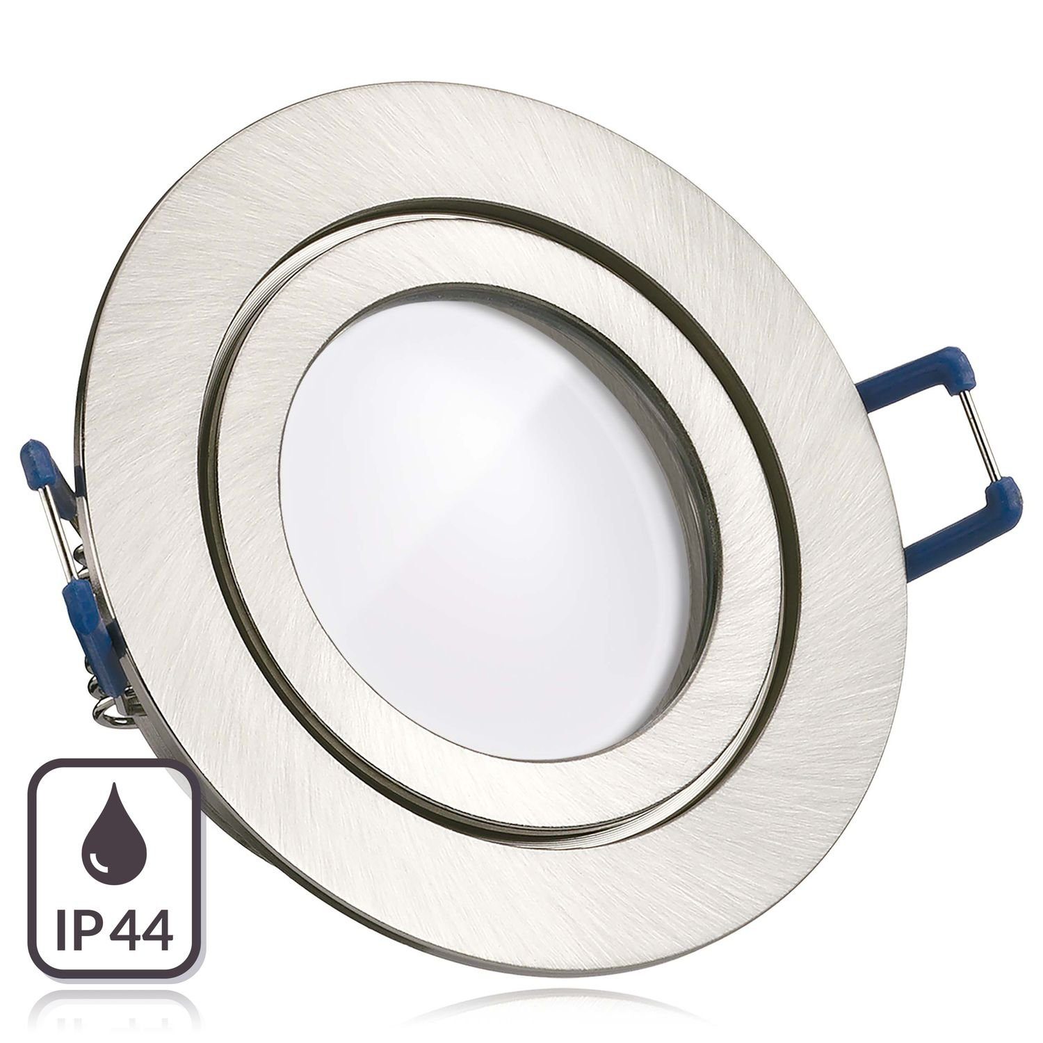 LEDANDO LED in Einbaustrahler / IP44 Set flach edelstahl extra LED silber gebürste Einbaustrahler