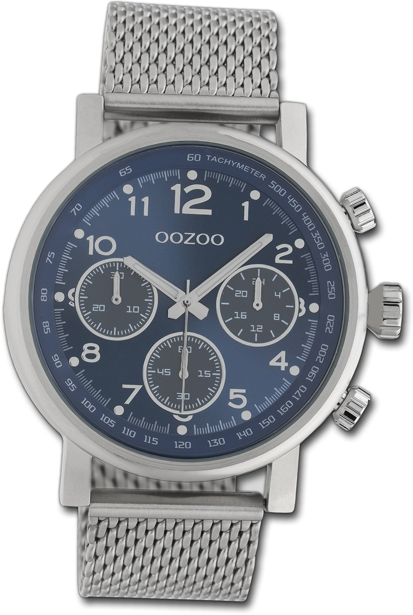 OOZOO Quarzuhr Oozoo Armbanduhr Timepieces, Damen, Herrenuhr Edelstahlarmband silber, rundes Gehäuse, groß (45mm)