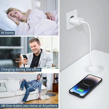 TradeNation USB C Schnell Ladegerät für iPhone 15 14 13 12 Netzteil Power Adapter Smartphone-Ladegerät (Ladegerät + Kabel, 1-tlg., 100/200 cm Lightning Kabel iPhone Ladekabel, iPhone 14 13 12 11 PRO/14 13 12 11 Pro max/12mini/X/XR/SE 2022 2020)