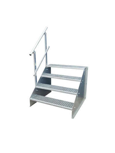 SRM Design Außentreppe 4 Stufen Standtreppe Breite 90cm Höhe 63cm verzinkt eins. Geländer