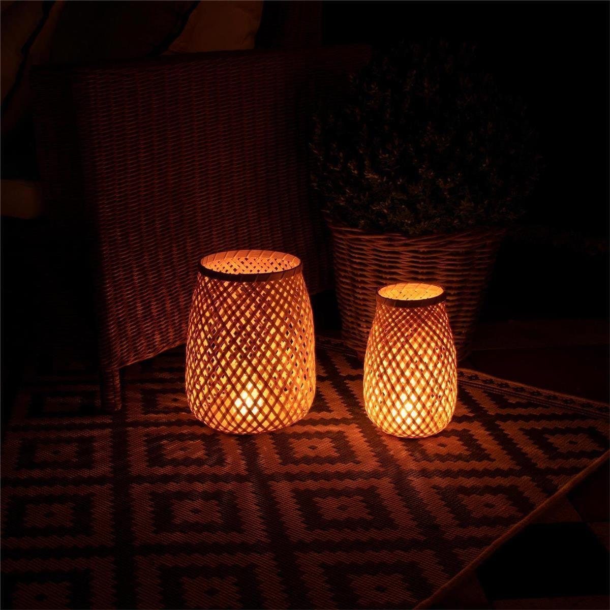 BOURGH Kerzenlaterne Bambus zwei 2erSet in Größen Glaseinsatz, Laterne naturbelassen mit BORGATA Windlicht