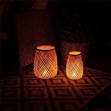 BOURGH Kerzenlaterne Bambus Laterne Windlicht BORGATA 2erSet in zwei Größen mit Glaseinsatz, naturbelassen