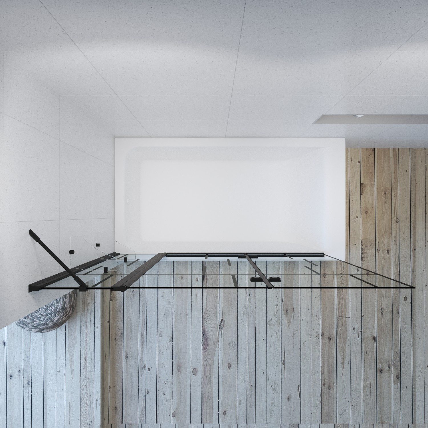 AQUALAVOS Badewannenfaltwand Duschabtrennung Badewannenaufsatz Falttür Glas Duschwand für Badewanne, 5 mm Einscheiben-Sicherheitsglas (ESG) mit Nano einfach-Reinigung Beschichtung, BxH: 150x140 cm, Faltbar und schwenkbar 180°, mit Acryl- Duschablage