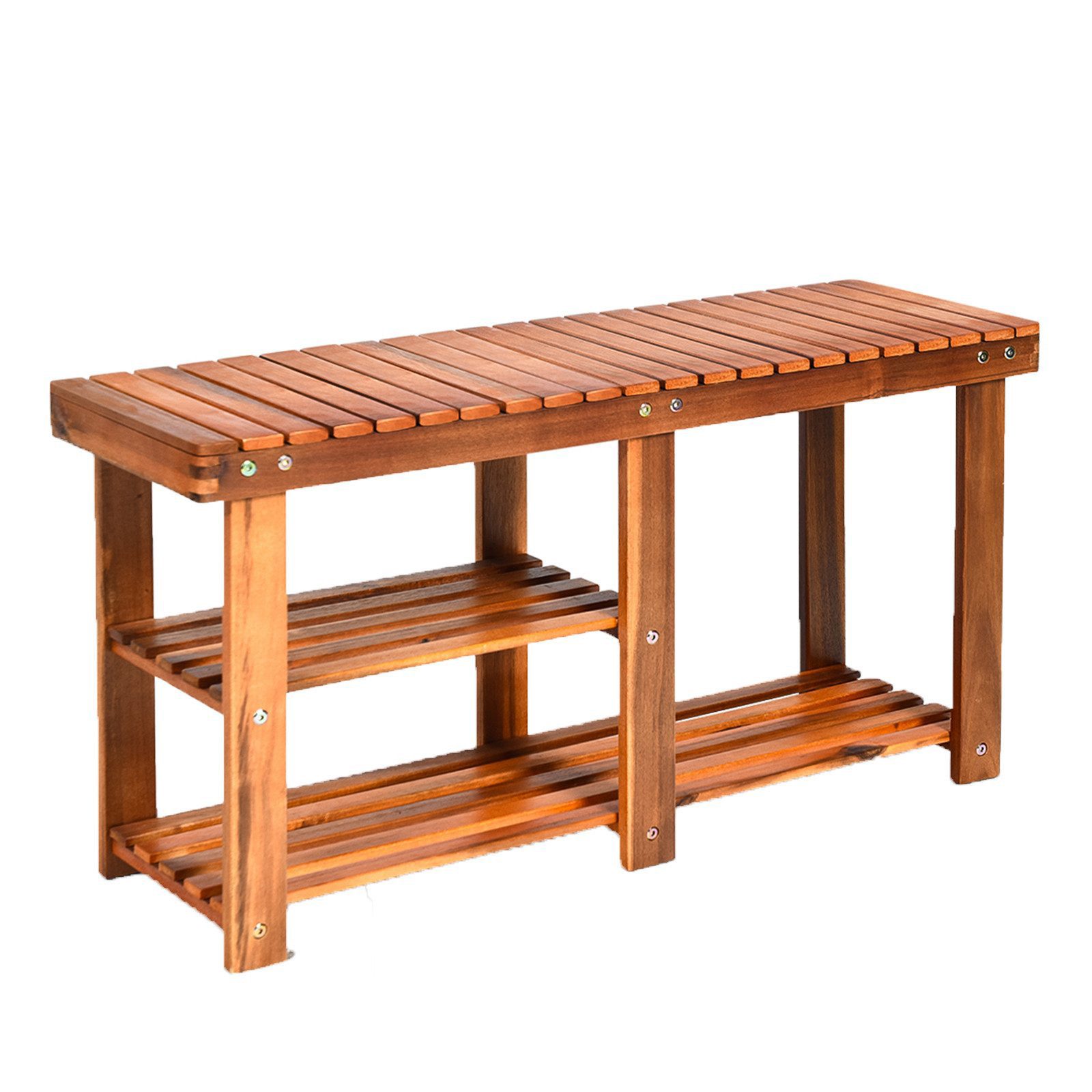 COSTWAY Schuhregal, mit Sitzbank & 2 Ablagen, stehend, Massivholz, 87x28x45 günstig online kaufen