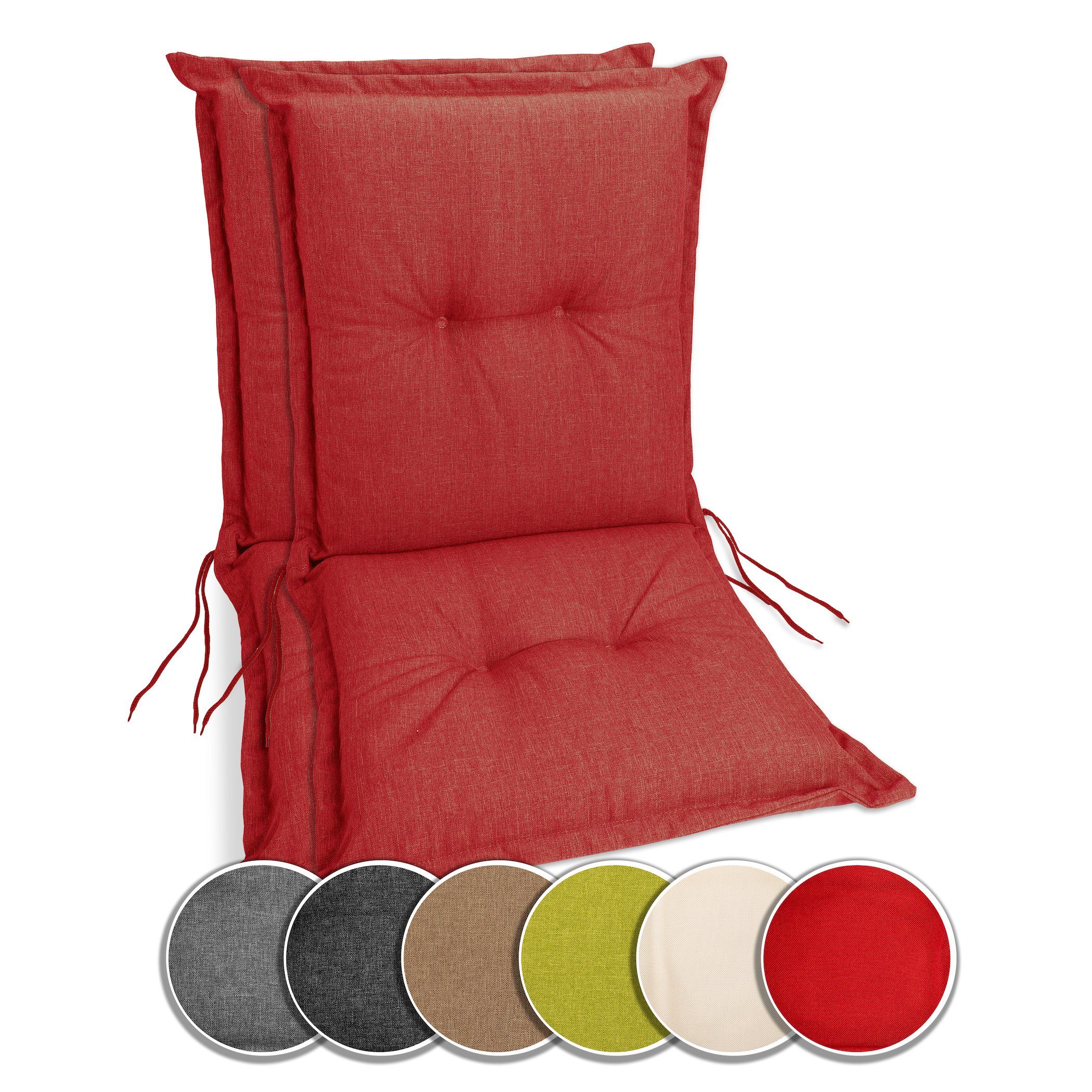 sunnypillow Stuhlkissen 2 Stück Gartenstuhlauflagen Niedriglehner 100 x 50 x 9 cm, Indoor / Outdoor Stuhlauflage Stuhlkissen, Rot