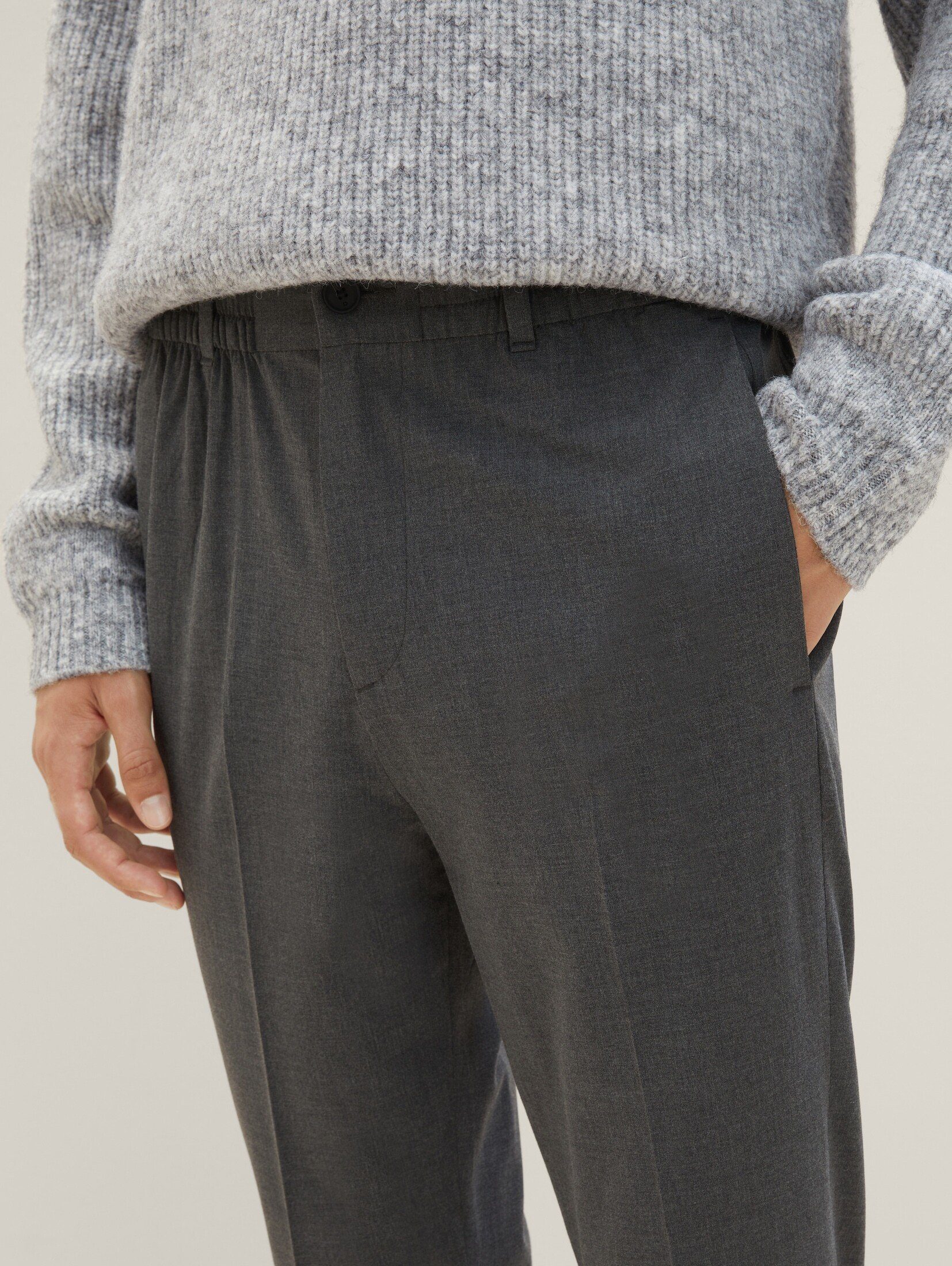 Tapered Melange TOM Chino Grey Mid Denim TAILOR Relaxed Chinohose
