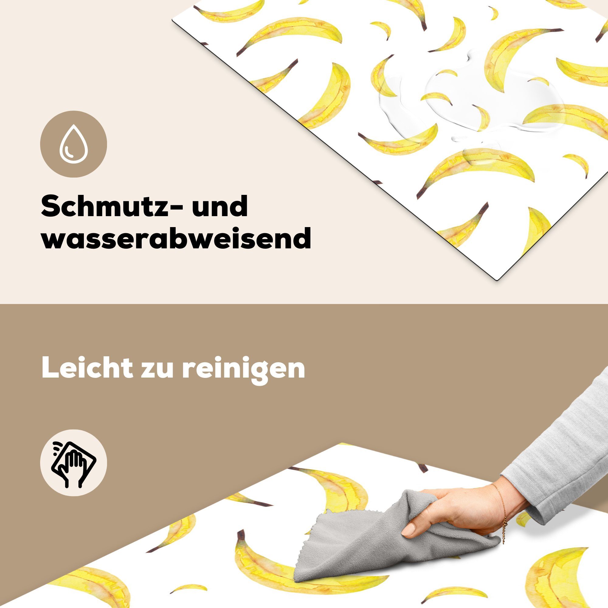 Schutz cm, - Obst für Ceranfeldabdeckung Vinyl, (1 küche, MuchoWow Induktionskochfeld Bananen Weiß, die 81x52 - tlg), Herdblende-/Abdeckplatte