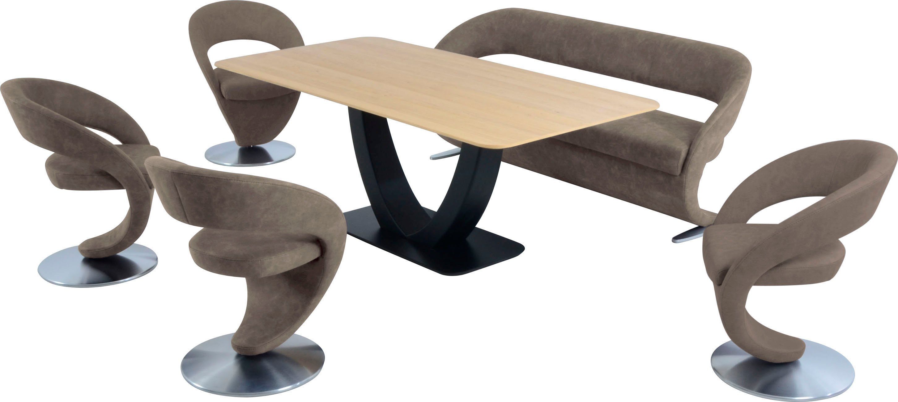 K+W Komfort & Wohnen 180x90cm Wave, Design-Drehstühlen (Set), mit und Tisch in 4 Design-Solobank Essgruppe