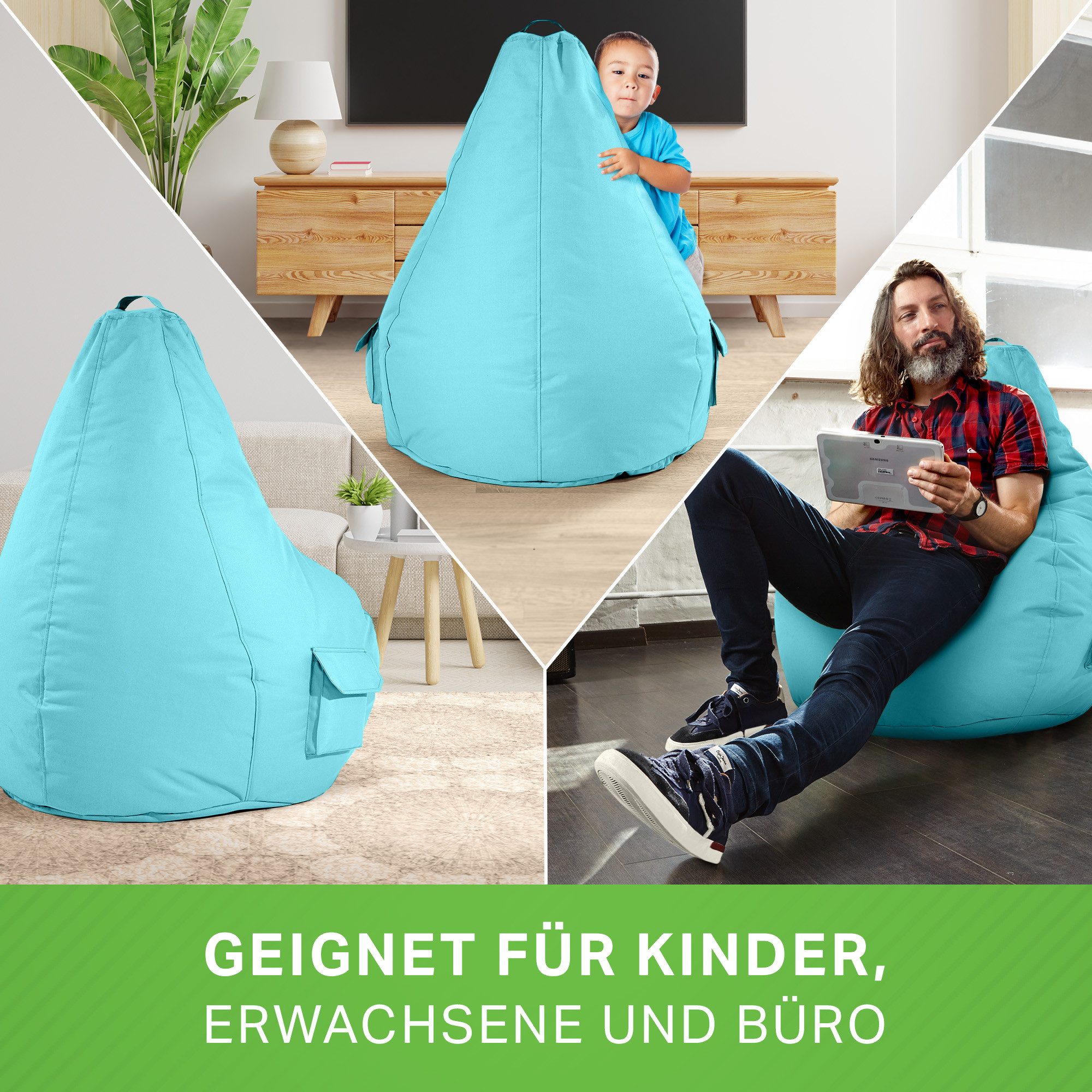 Green Bean Sitzsack Gaming Sitzsack Lounge Chair Cozy (Sitzsack mit Rückenlehne 80x70x90cm - Gaming Chair mit 230L EPS-Perlen Füllung, Kuschelig Weich Waschbar) – Bild 3 von 5