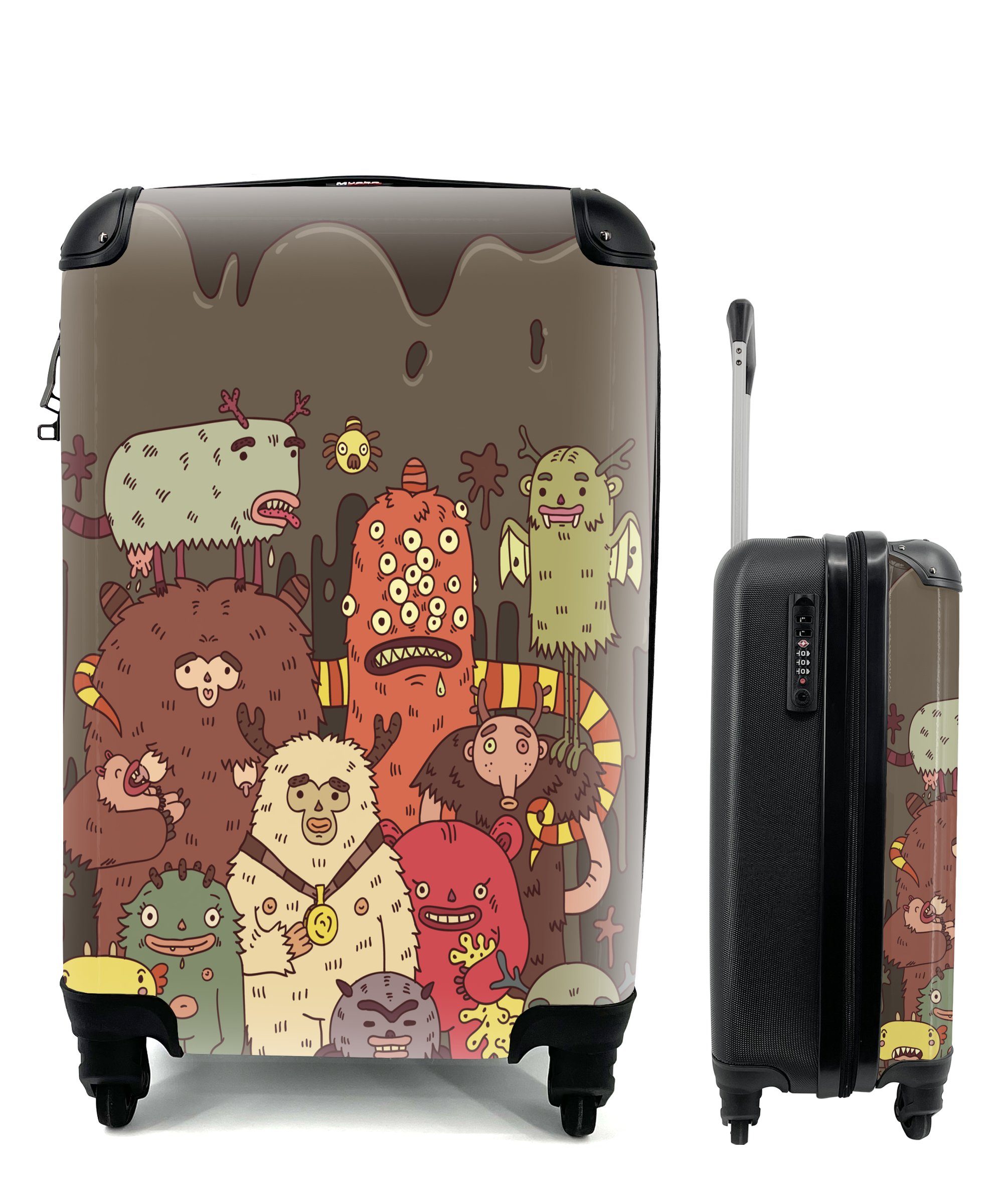 Illustration Reisekoffer Handgepäckkoffer für Reisetasche von rollen, mit 4 Ferien, außerirdischen Trolley, Rollen, MuchoWow Handgepäck Monstern,