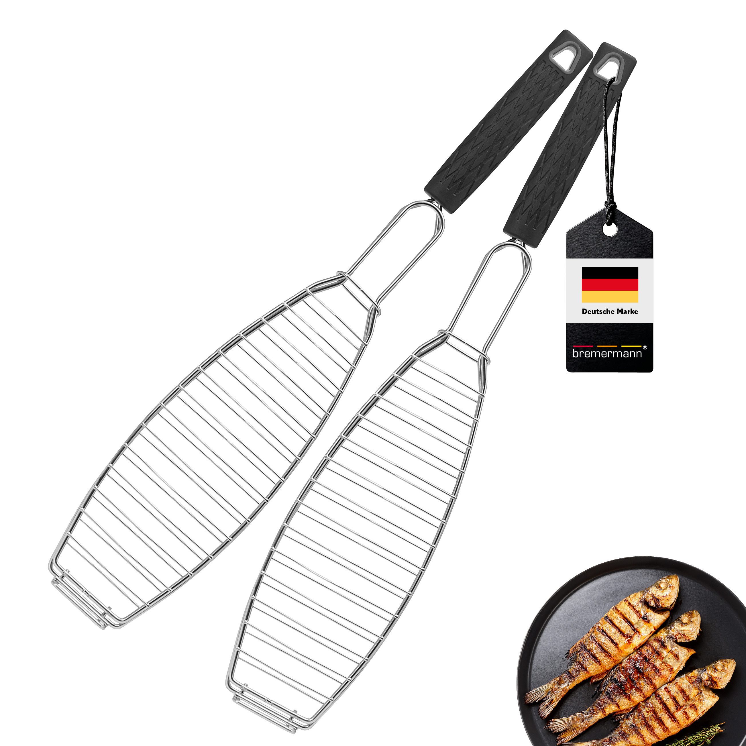 Grillguthalter Fisch-Grillhalter 2er Set Fischhalter, Fischgriller, Fischbräter