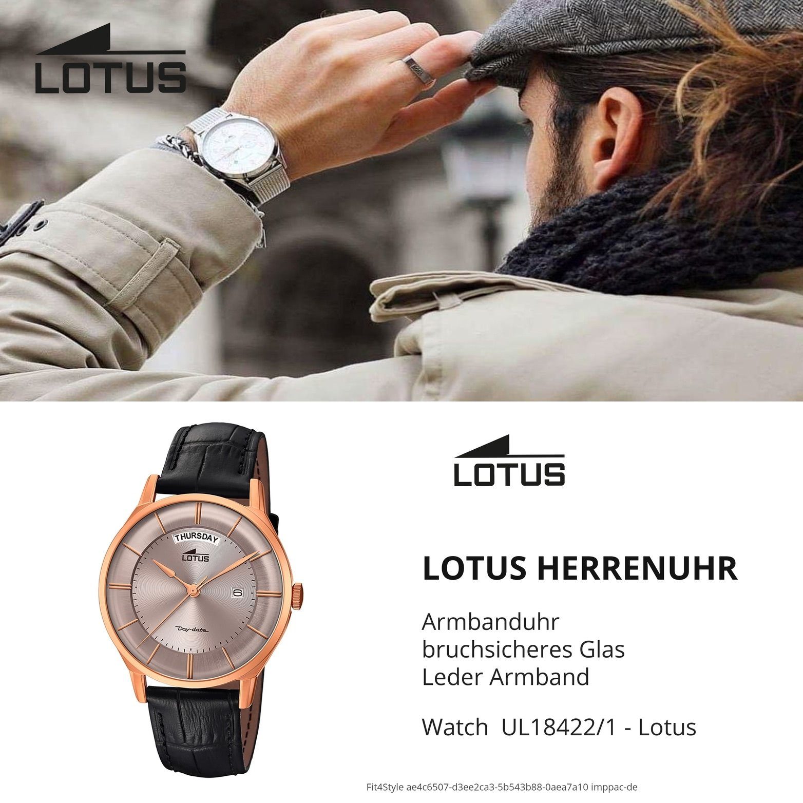 40mm), Gehäuse, Lotus Herren Lederarmband, rundes L18422/1, groß Uhr Herrenuhr Leder (ca. Elegant-S Lotus Quarzuhr mit