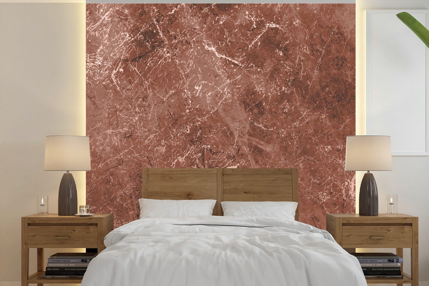 MuchoWow Fototapete Marmor - Muster - Rot, Matt, bedruckt, (5 St), Vinyl Tapete für Wohnzimmer oder Schlafzimmer, Wandtapete