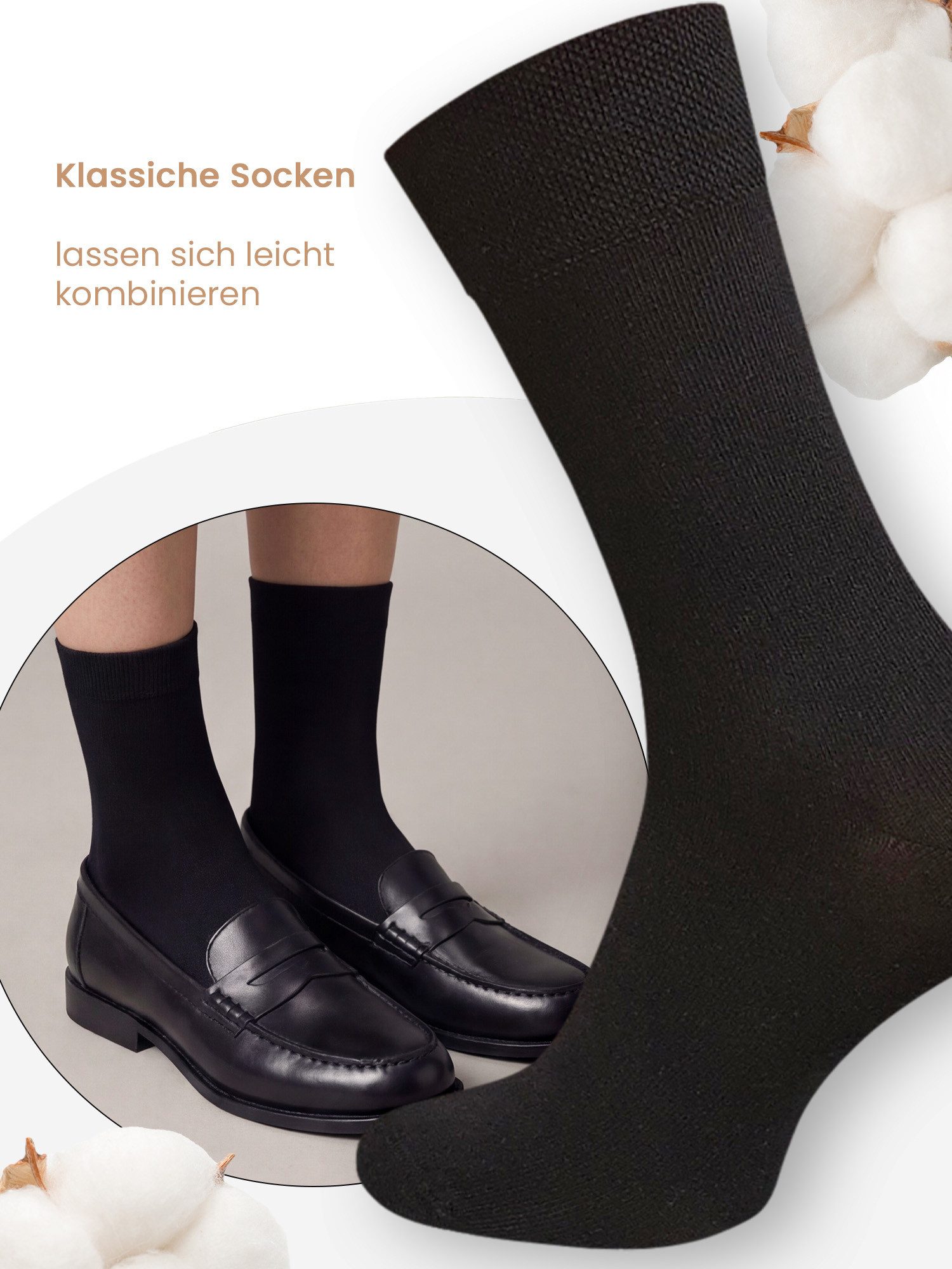 Cotton Prime® Socken Basicsocken ohne Gummibund, Komfortsocken (10-Paar) weiche Baumwollqualität – Bild 5 von 5