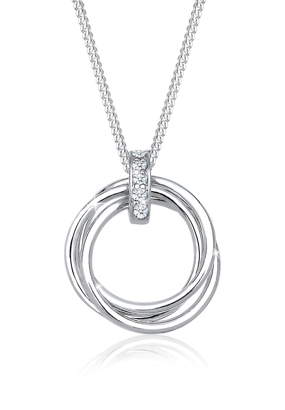 Elli DIAMONDS Kette mit Anhänger Kreis Trio Diamant (0.025 ct) 925 Silber, Kreis Weiß